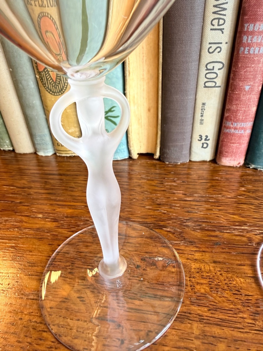 Vintage French Bayrel Crystal Martini Coupes with Frosted Nude Stem- Pair - Picture 7 of 16